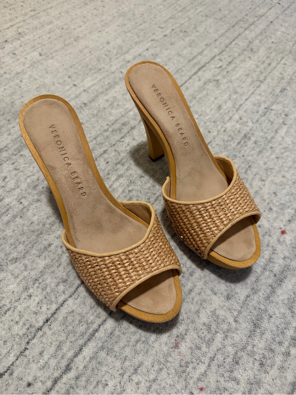 Veronica Beard Woven Tan Slide Heels